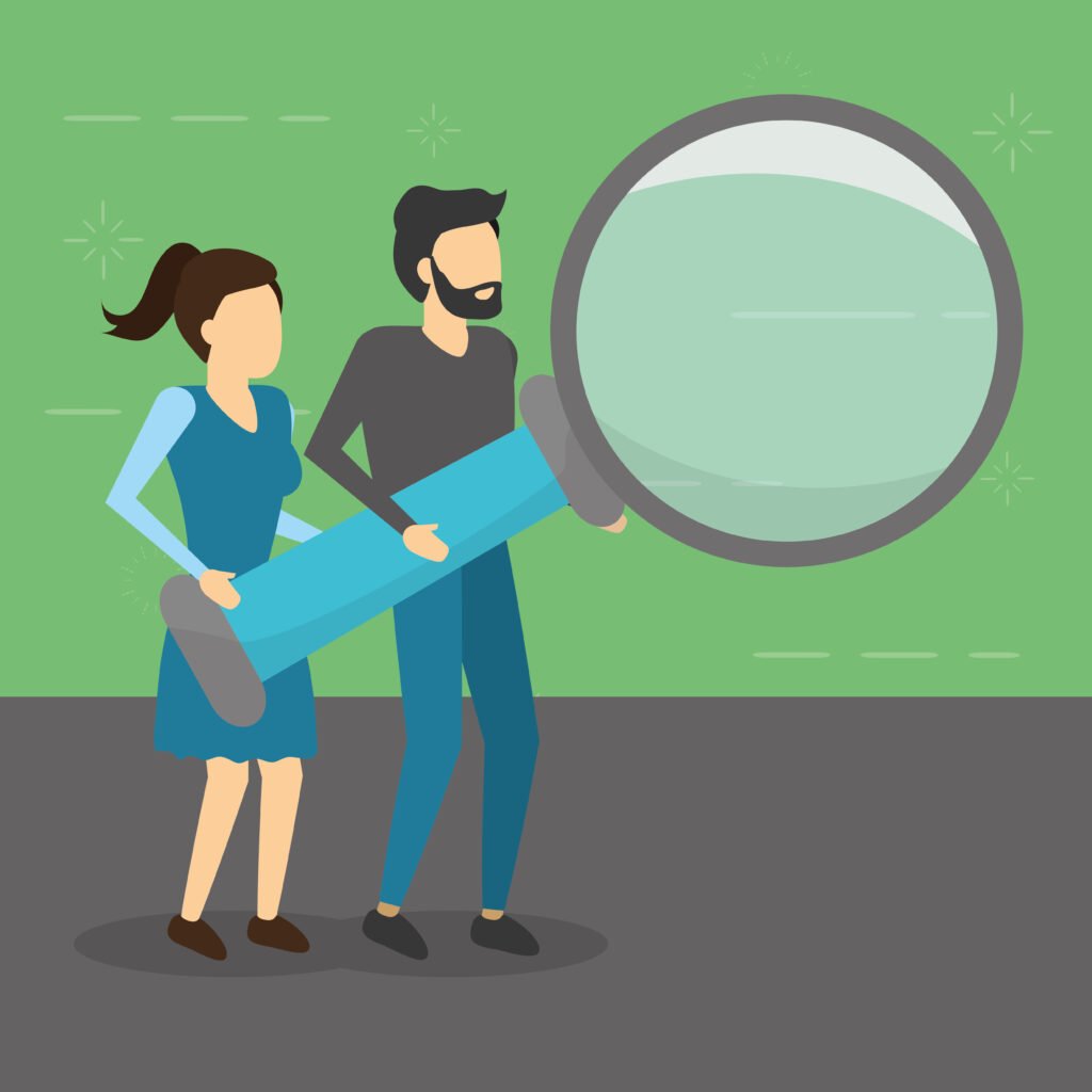 man-woman-holding-magnifying-glass