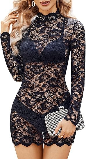 best sheer lingerie dresses - Avidlove Long Sleeve Lace Mini Dress