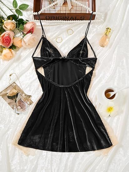 best sheer lingerie dresses -Lilosy Velvet Applique Mini Dress