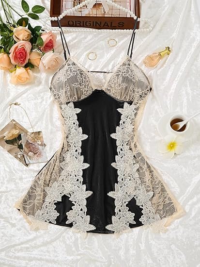 best sheer lingerie dresses -Lilosy Velvet Applique Mini Dress